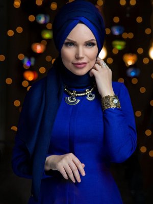 Muslima Wear Laci̇vert Queen Püsküllü Şal