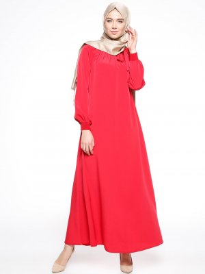 Mileny Kırmızı Gipe Detaylı Elbise