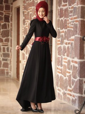 Amine Hüma Siyah Kuyruklu SelenAbiye Elbise