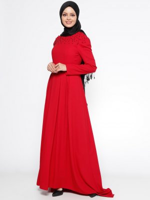 LOREEN Kırmızı Pile Detaylı Elbise