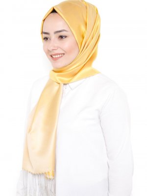 Silk Home Sarı Krem Düz Renkli İpek Şal
