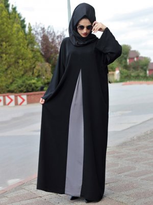 Gabra Siyah Gri Ferace Elbise