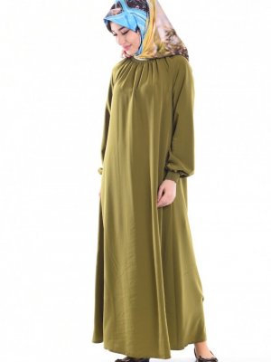 Sefamerve Fıstık Yeşili Kolu Lastikli Elbise