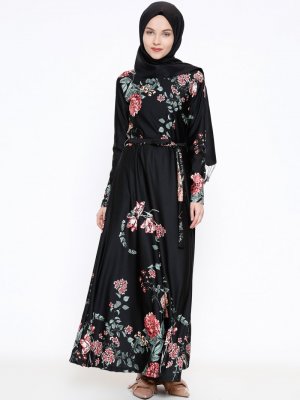 Dadali Siyah Çiçekli Elbise