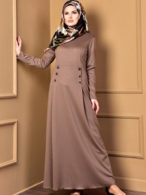 Sefamerve Kahverengi Düğmeli Elbise