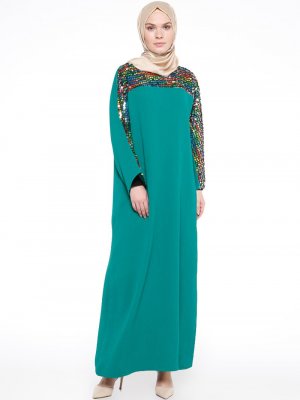 Filizzade Yeşil Pul Payetli Elbise