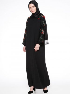 Filizzade Siyah Bordo Tül Detaylı Elbise