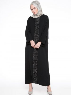 Filizzade Siyah Antrasit Tül Detaylı Elbise