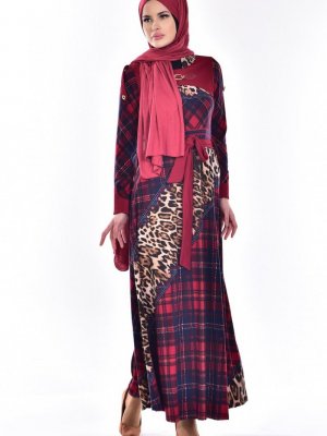 Sefamerve Lacivert Kuşaklı Desenli Elbise