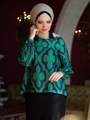 Muslima Wear Zümrüt Yeşil Lale Bluz