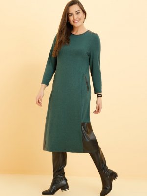 Alia Yeşil Deri Detaylı Elbise