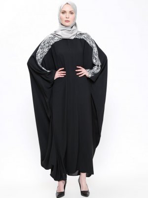 Filizzade Siyah Gümüş Yarasa Kollu Elbise
