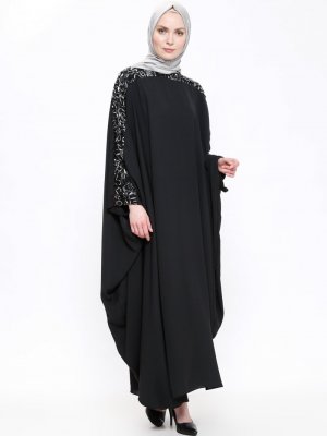 Filizzade Siyah Gümüş Yarasa Kollu Elbise