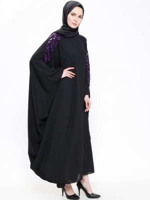 Filizzade Siyah Mor Yarasa Kollu Elbise