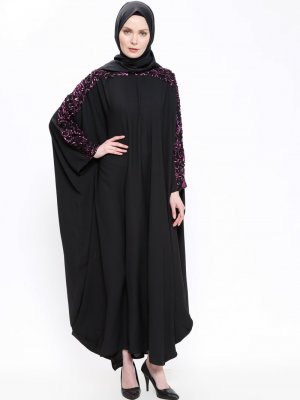 Filizzade Siyah Mor Yarasa Kollu Elbise