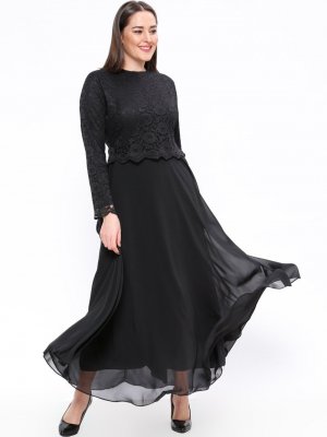 Sevilay Giyim Siyah Dantelli Abiye Elbise