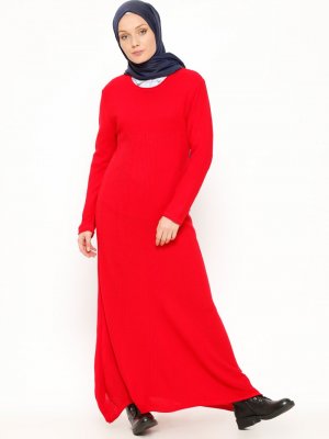 PİLİSE Kırmızı Triko Elbise
