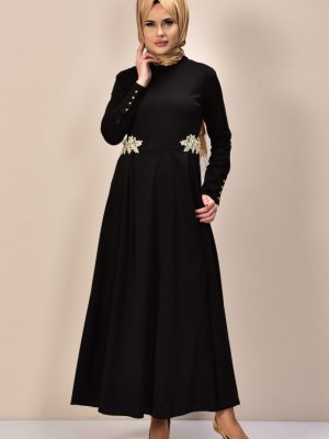 Sefamerve Siyah Güpürlü Elbise