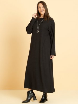 Alia Siyah Doğal Kumaşlı Basic Elbise