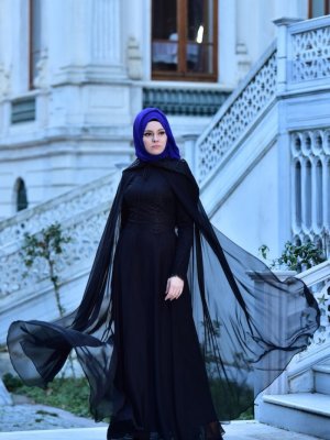 Sefamerve Siyah Dantelli Abiye Elbise