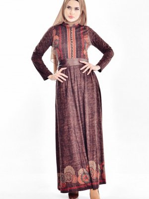 Sefamerve Kahverengi Desenli Elbise