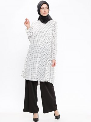 İpekzade Siyah Beyaz Desenli Tunik