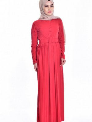 Sefamerve Kırmızı Piliseli Elbise