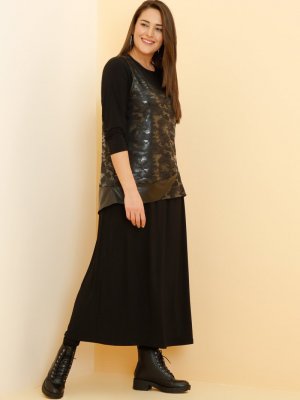 Alia Siyah Kolsuz Bluz&Elbise Takım
