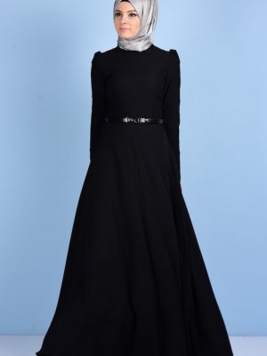 Sefamerve Siyah Kemerli Kloş Elbise