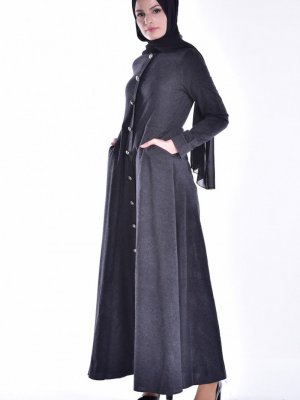 Sefamerve Siyah Düğme Detaylı Elbise