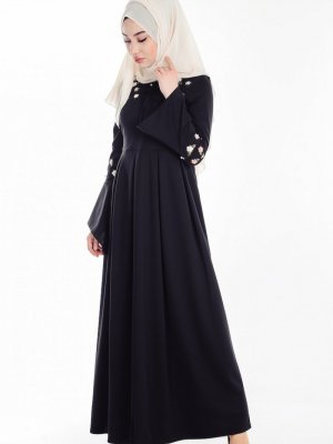 Sefamerve Siyah İncili İşlemeli Elbise