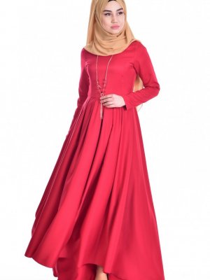 Sefamerve Kırmızı Pileli Asimetrik Elbise