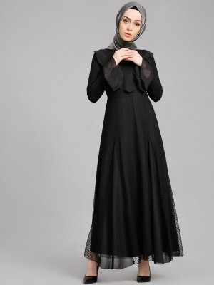Refka Siyah Volan Detaylı Elbise