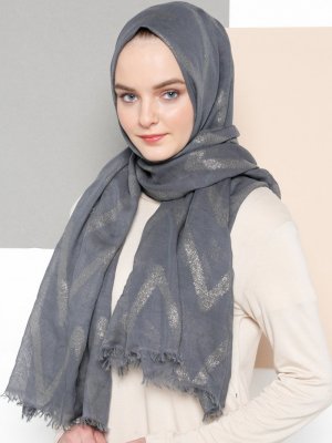 Armine Eşarp Gri Kesme Simli Şal