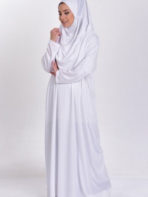 Sefamerve Beyaz Çantalı Pratik Namaz Elbisesi
