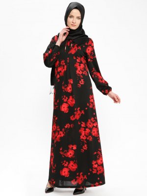 Ginezza Siyah Çiçek Desenli Elbise