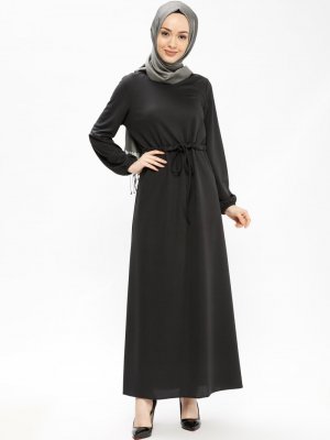 Mileny Siyah Beli Büzgülü Elbise