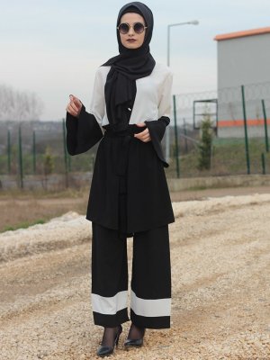 Fatma Aydın Siyah Beyaz Tunik&Pantolon İkili Takım