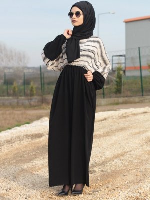 Fatma Aydın Siyah Beli Büzgülü Elbise