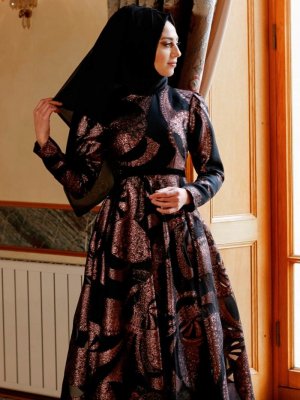 Eldia By Fatıma Pembe Siyah Eflal Abiye Elbise