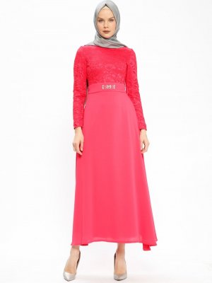 Nihan Kırmızı Dantelli Abiye Elbise