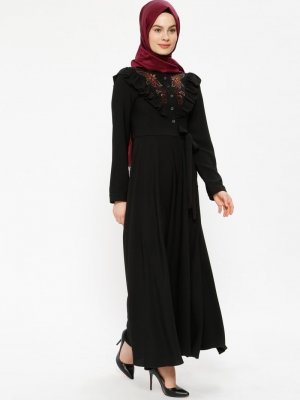 Nihan Siyah Nakış İşlemeli Elbise