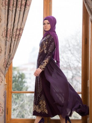 Sefamerve Mor Payet Detaylı Elbise