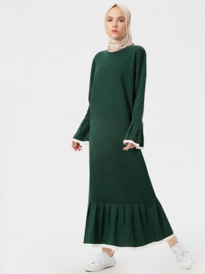 Benin Koyu Yeşil Triko Elbise