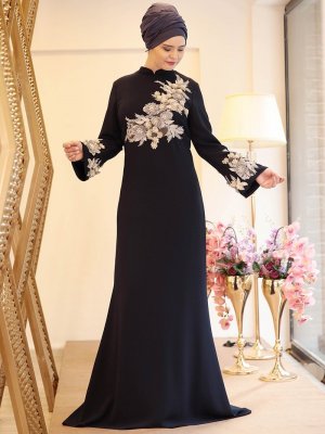 Saliha Lacivert Naz Abiye Elbise