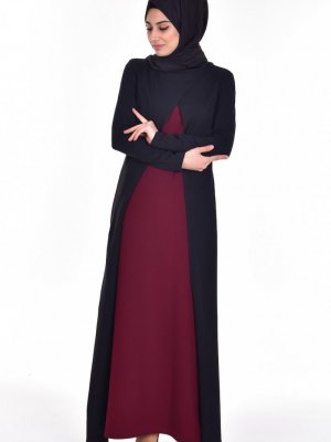 Sefamerve Siyah Bordo Takım Görünümlü Elbise