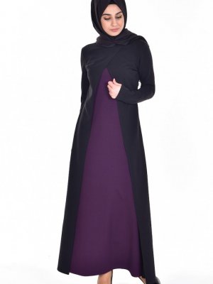 Sefamerve Siyah Mor Takım Görünümlü Elbise
