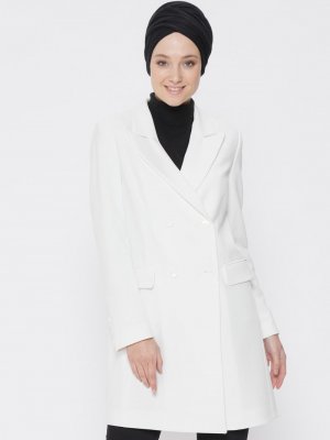 Fashion Light Beyaz Uzun Ceket
