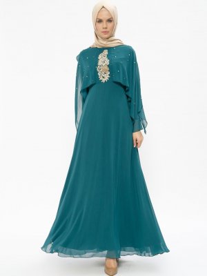SomFashion Yeşil Nur Abiye Elbise