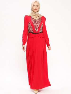 Tesse Kırmızı Kemerli Elbise